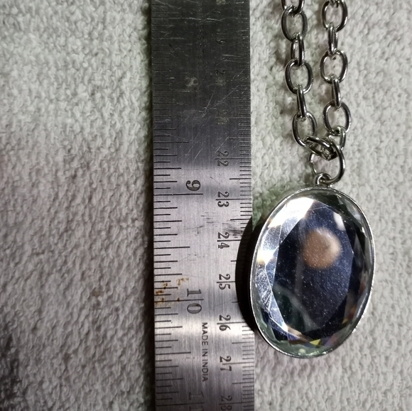 Silvertone large round mirror pendant necklace - Picture 5 of 5